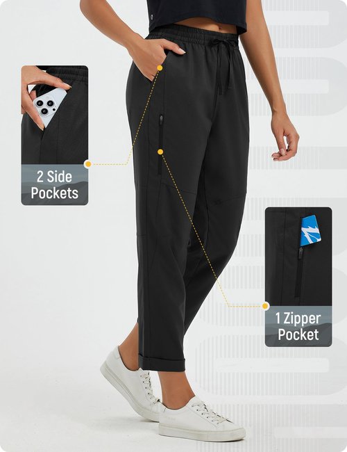 baleaf Women's Hiking Golf Pants Ripstop Waterproof Lightweight Quick Dry Zip Pockets Sun Protection Work Travel Camping Black M
