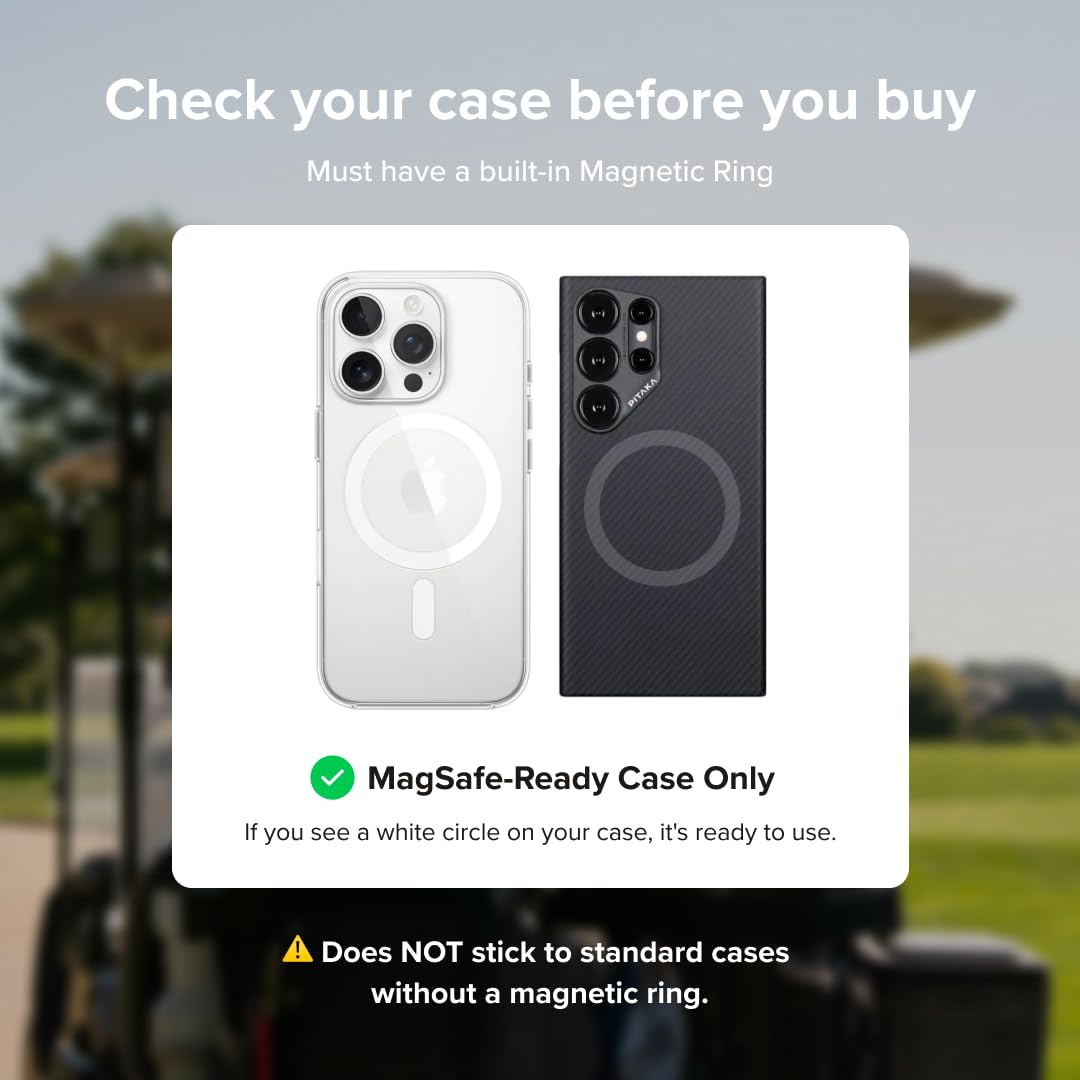 Luna's V2.5 Phone Holder Magnetic Golf Cart Mount, 110lb-Rated Magnetic Mount to Steel Bar on Golf Carts, Ball Joint Neck, GPS View Compatible, Anti-Rattle Designed for Phone Safety