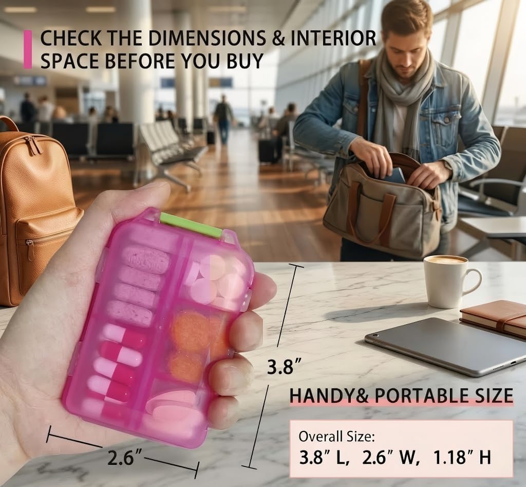 Skiennix Pill Organizer - Travel-Friendly Daily Medication Case with 161 Labels | 7-Day Design in Pink