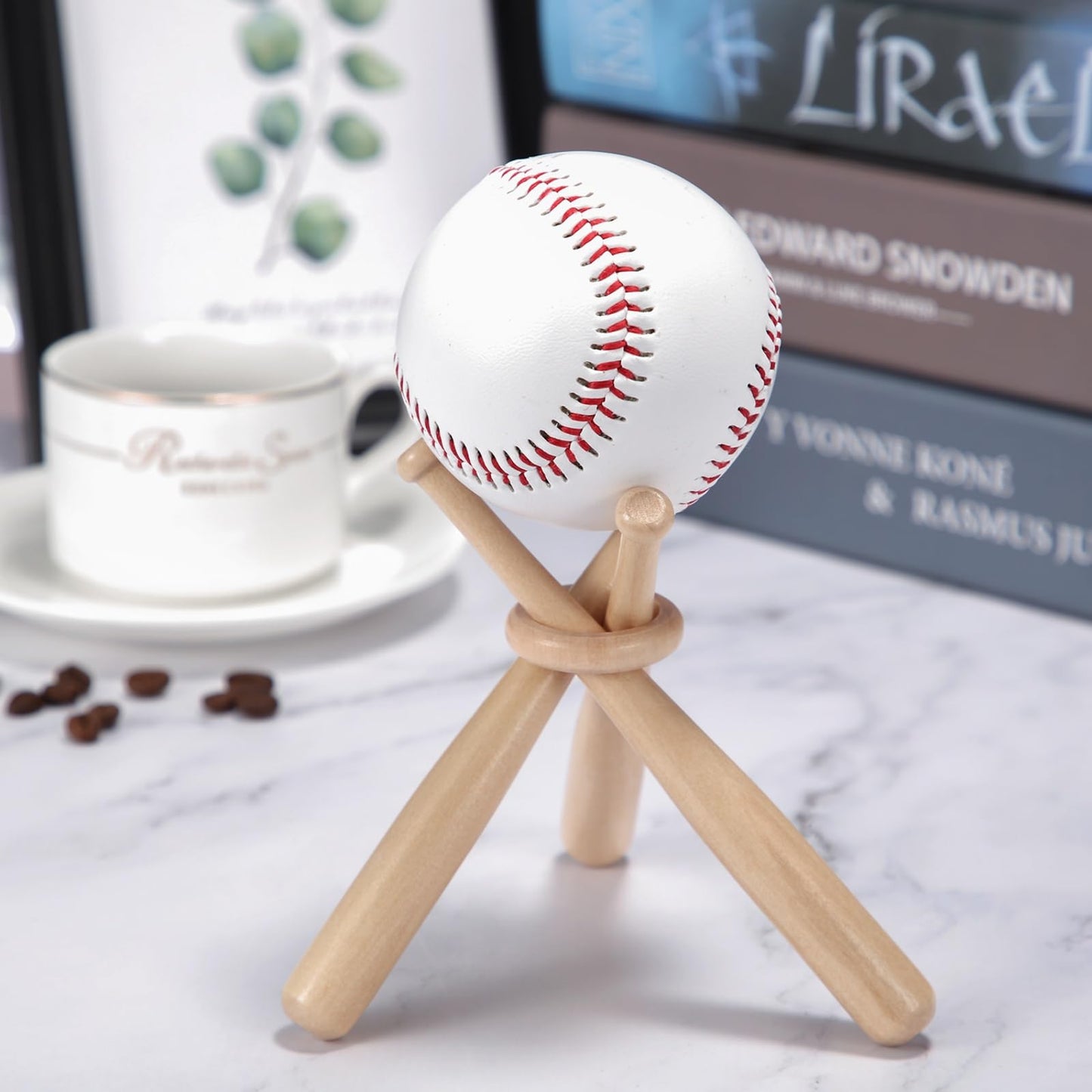 Mudder Baseball Display Stand Holders Bat Racks Wooden Balls Display Cases Bulk Baseball Centerpieces for Sports Theme Birthday Party Decorations Sports Lover Gifts(Light Brown,3 Pack)