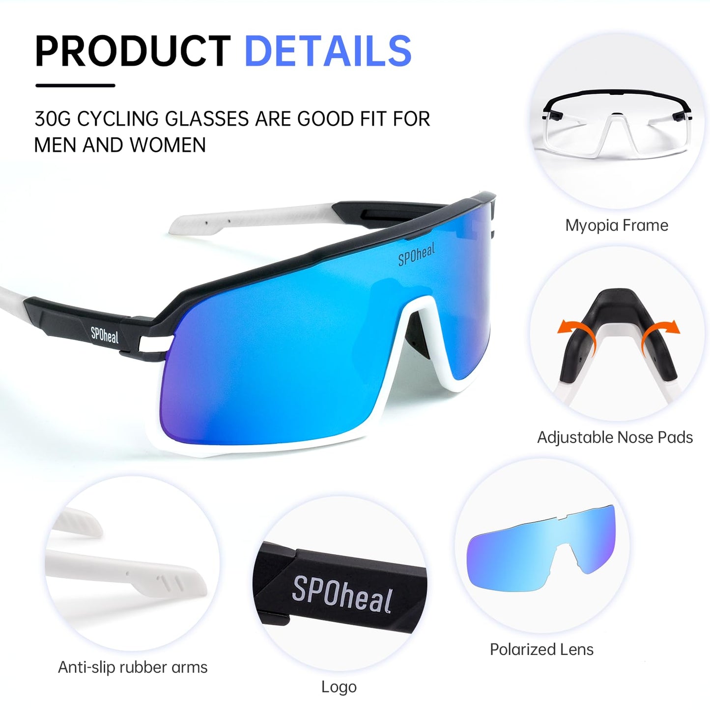 SPOheal Polarized Sunglasses UV400 Cycling Glasses for Men Women Running Baseball Softball MTB Sports Sunglasses
