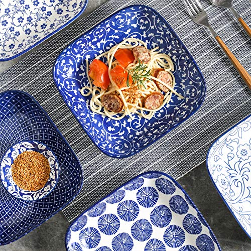 Selamica Vintage Blue Porcelain Square Dinner Plates Set of 6 – Elegant Chinese Style