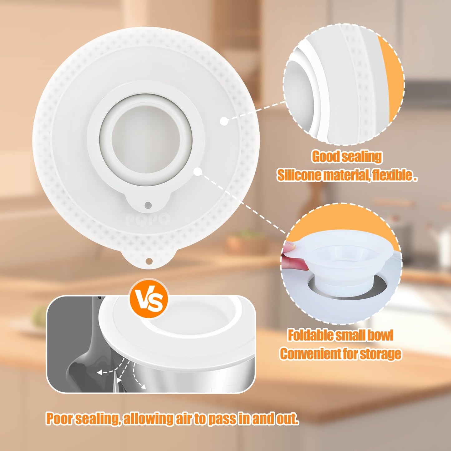 Silicone Mixers Bowl Cover Compatible with KitchenAid 4.5-5 Quart Tilt-Head Stand Mixers Bowl (White)