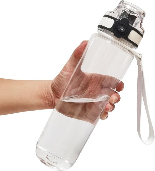 Clear Plastic Water Bottle - 32oz Leak-Proof Chug Lid | Reusable Flip Top for School, Office, Gym