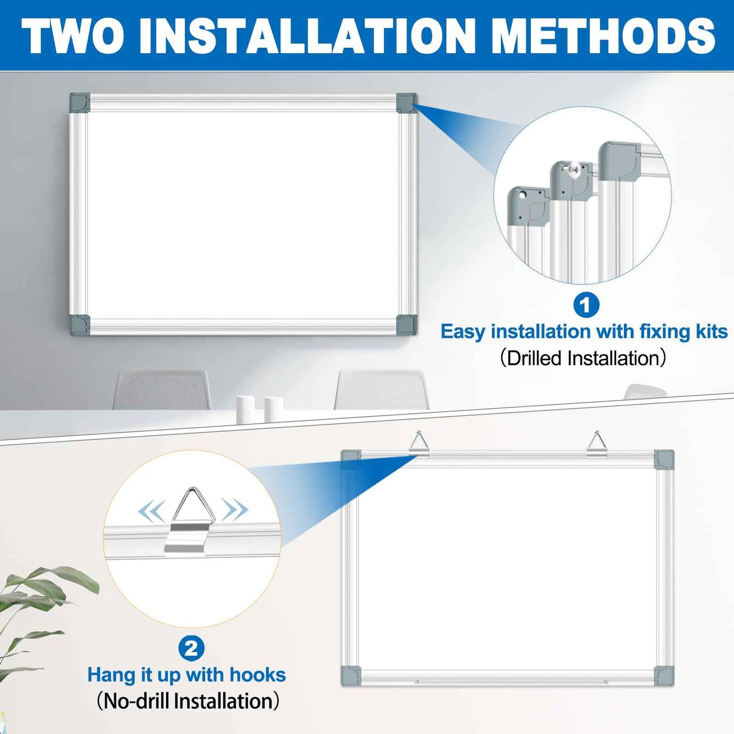 Magnetic White Board Dry Erase Board for Wall 24" x18 (2pcs) Aluminum Frame Magnet White Board for Home, School, Office, Kitchen