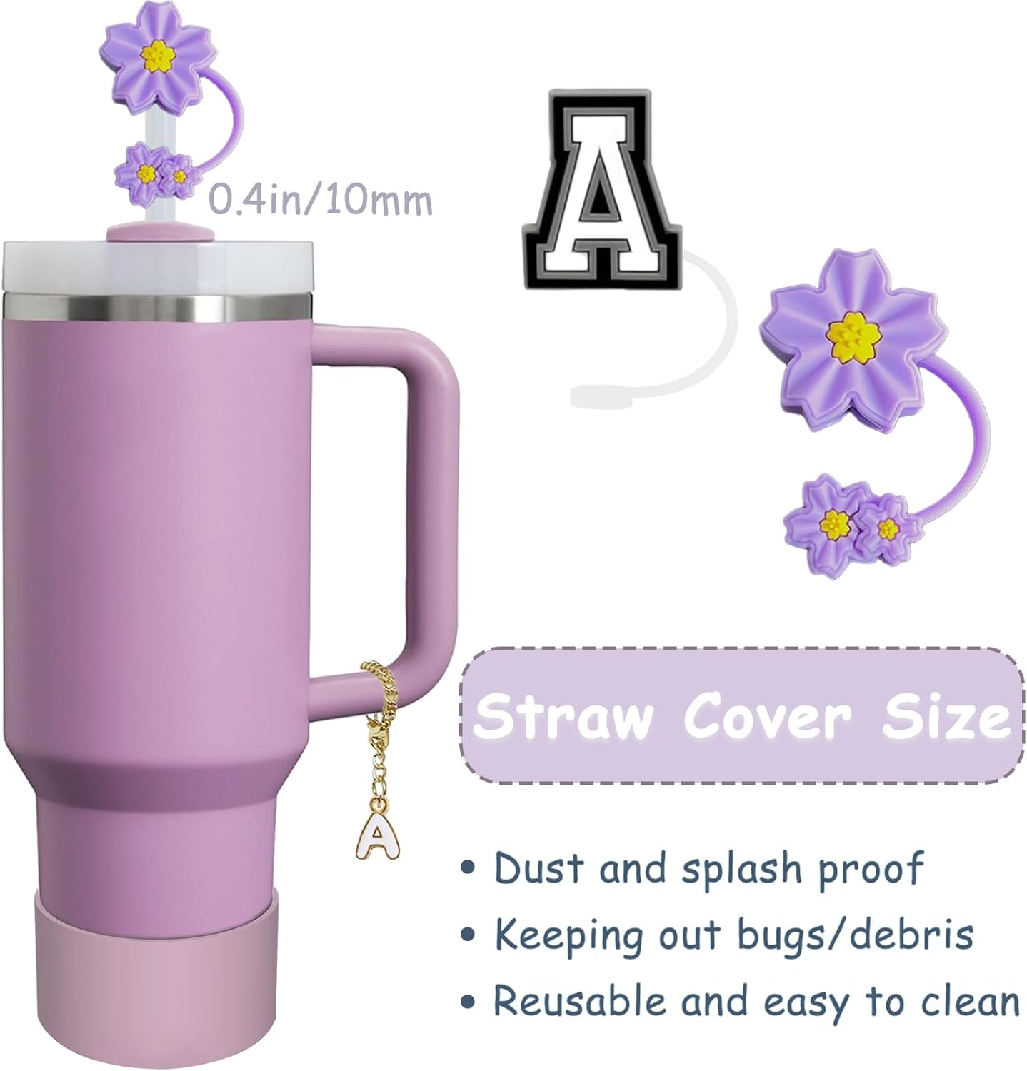 Stanley Cup Accessories Set - 2 Straw Covers, 1 Spill-Proof Stopper & 1 Handle Charm | Fits 30 & 40 Oz Tumblers