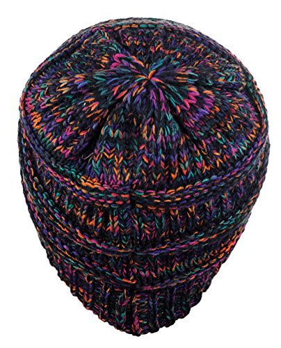 Warm Chunky Soft Stretch Cable Knit Beanie - Black Multi, One Size
