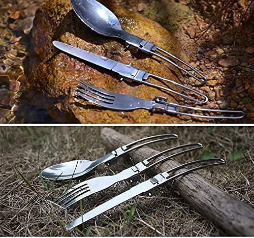 Portable 3-in-1 Folding Cutlery Set - Stainless Steel Utensils