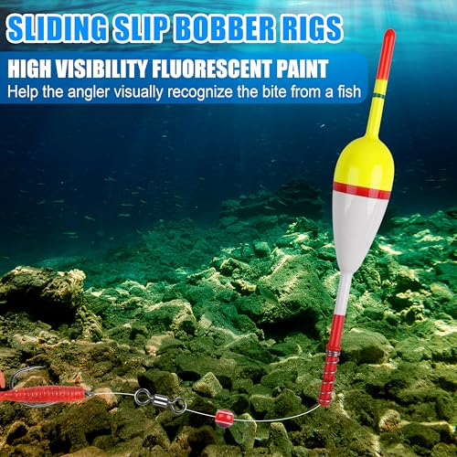 SILANON 1.97in x 0.91in x 5.63in Slip Bobbers, 10pcs — Wood Fishing Floats for Crappie, Catfish, Panfish, Walleye