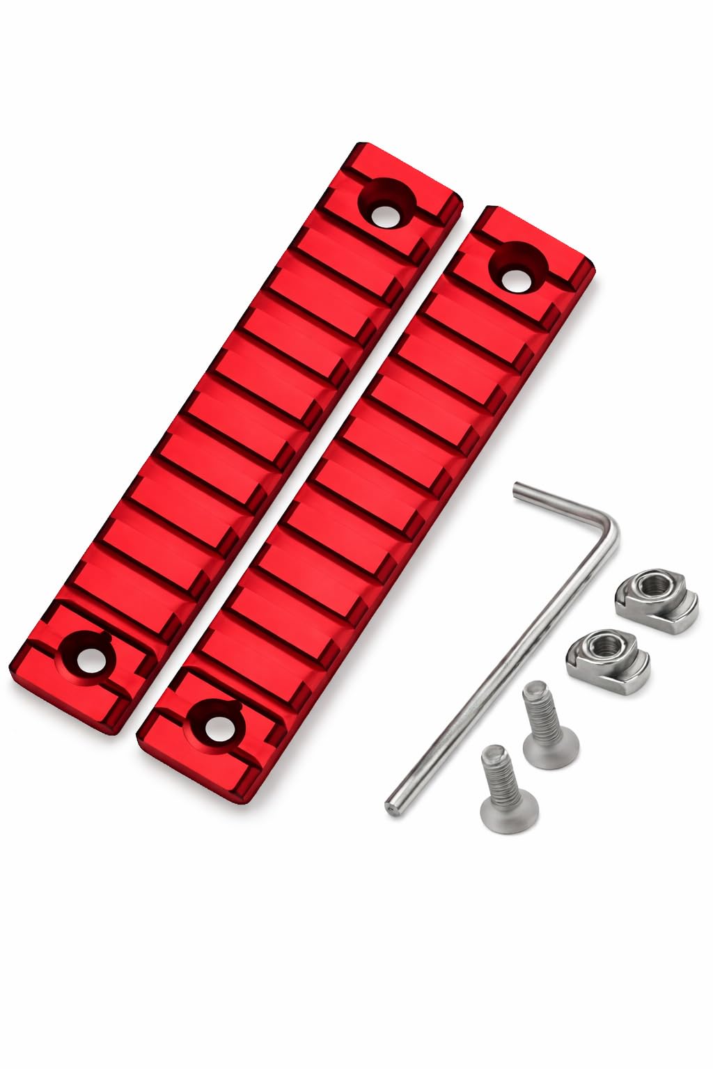 Gotical Pack of 6-2 Pieces of 5 Slots, 2 Pieces of 9 Slots, 2 Pieces of 11 Slots, Red Color, 12 Screw and 12 Nuts with 3 Allen Wrench,Compatible with MLOK Devices