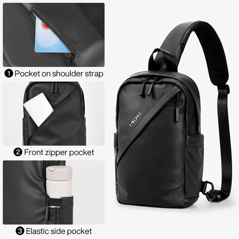 mixi EliteSeries Sling Bag Small Casual Daypack Crossbody Chest Bag One Shoulder Travel Backpack Waterproof Lightweight Versatile-13 Inch, Black