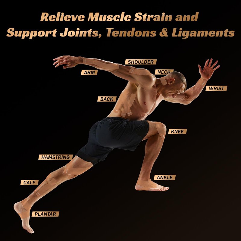 Nogivup Kinesiology Tape – 2 Rolls Latex-Free Cotton Precut Strips, Elastic Waterproof Athletic Sports Tape for Muscle & Joint Pain Relief & Support (Beige, 2" Wide)