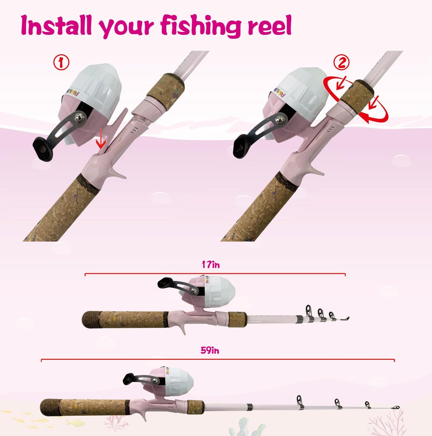 Kids Fishing Pole Set, Kids Fishing Rod and Reel Combo and Fishing Net Tackle Box with Fishing Lures Hooks and Bag for Girls Age Beginner Little Children Junior Anglers