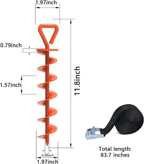 Eurmax USA Heavy-Duty Trampoline Stakes | Steel Anchor Kit for Canopies & Dog Tie-Outs - Set of 4 (Orange)