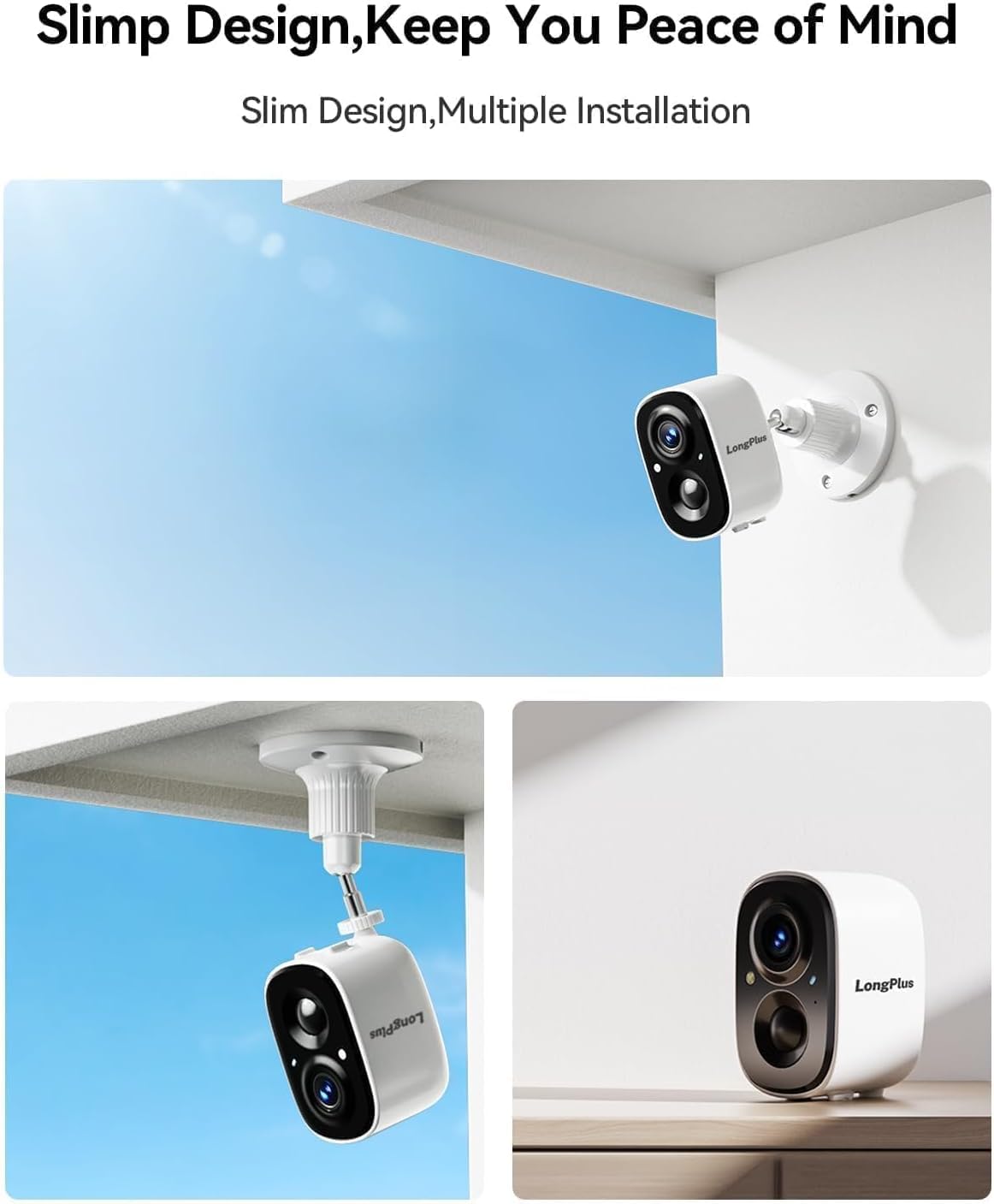 LongPlus Security Cameras Wireless Outdoor Camera Wireless Camera for Home Security, 3 Pack 2K Battery Powered WiFi Cameras with AI Motion Detection, 2-Way Talk, Cloud/SD Storage