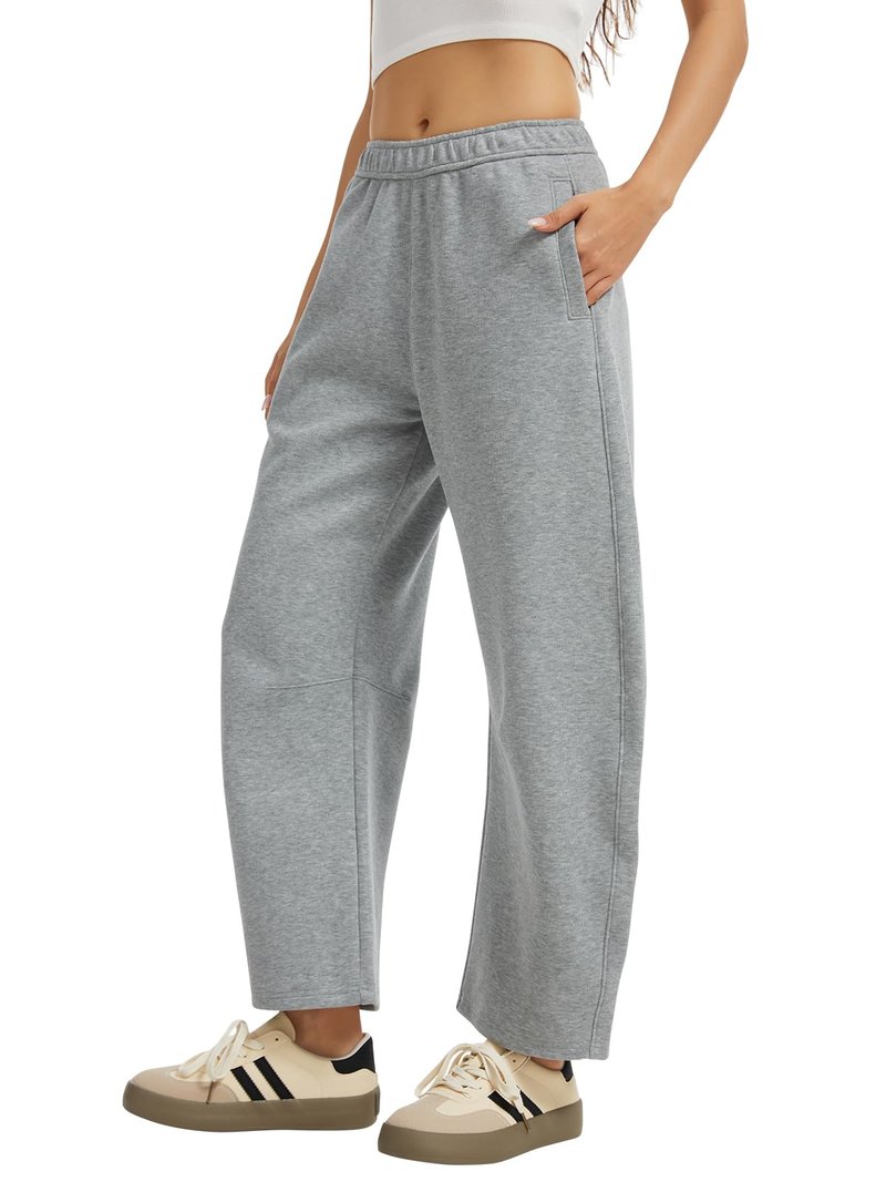 OVRUNS Barrel Sweatpants Women Elastic Waisted Barrel Pants Internal Drawstring Baggy Lounge Sweat Pants with Pockets - Grey M