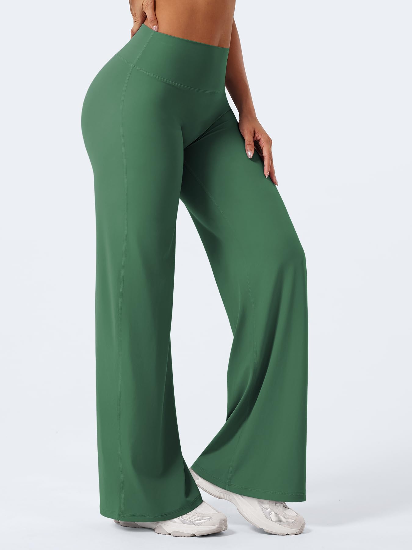 YEOREO Workout Leggings Womens No Front Seam Straight Leggings 31.5" High Waist Buttery Eddiy Gym Yoga Pants Dark Green L
