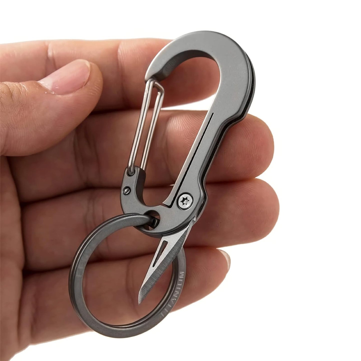 ResafeLy Titanium Carabiner Clip for Keys,Multifunctional EDC Keychain with Keyring,Backpack Accessory,Cool Gadget for Daily Use (02 Grey-Knife)