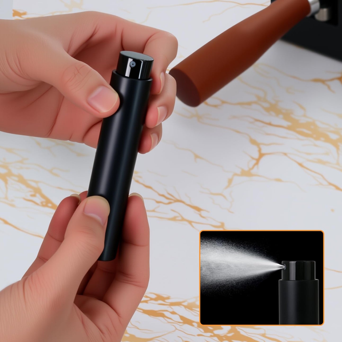 Coffee Bean Dosing Cup and Spray Bottle Kit - Ceramic Single Dosing Tray,Static Reducing Spray (Black)