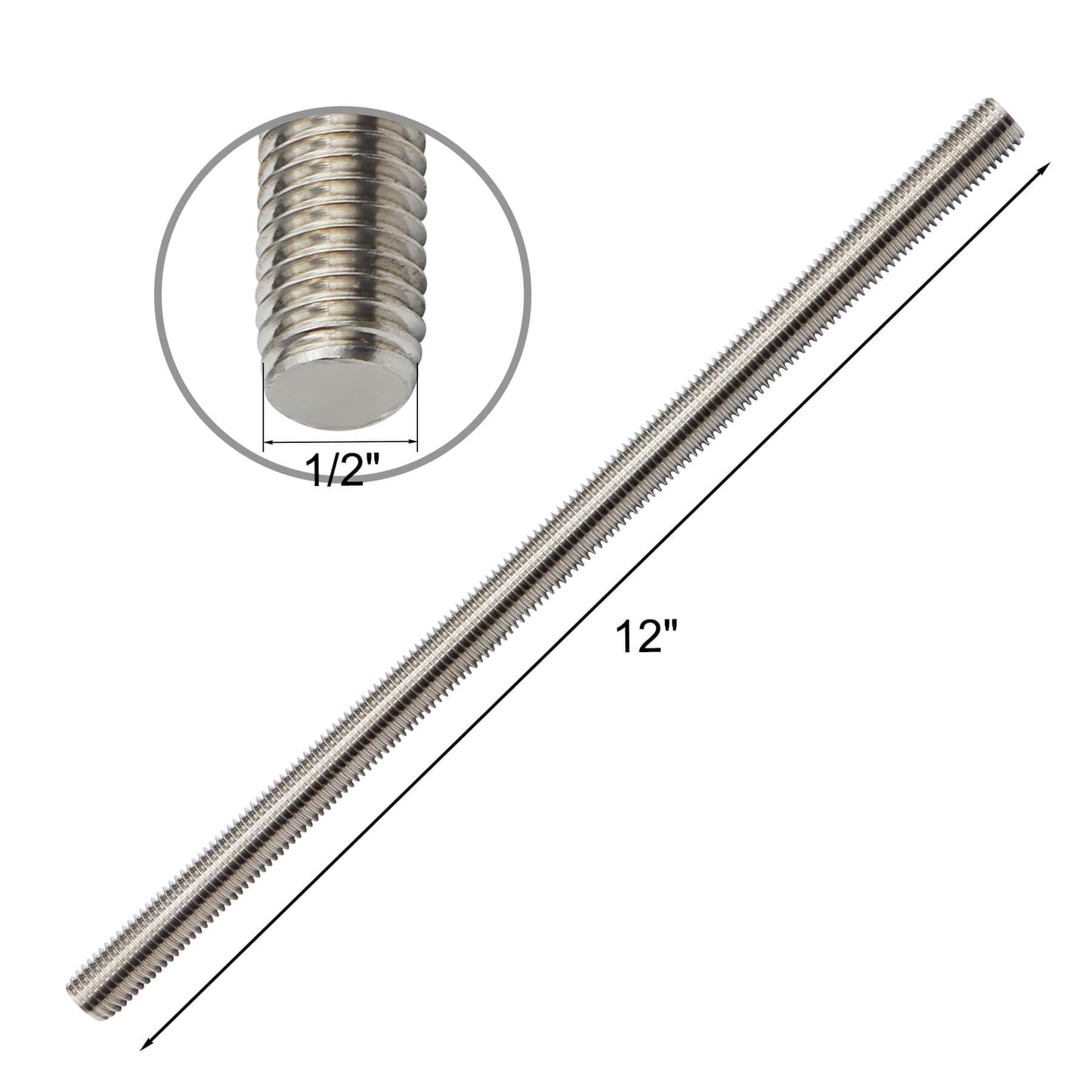 Aiwaiufu 12Inch Stainless Steel Threaded Rods, 1/2"-13 Fully All Threaded Rods (Pack of 4)