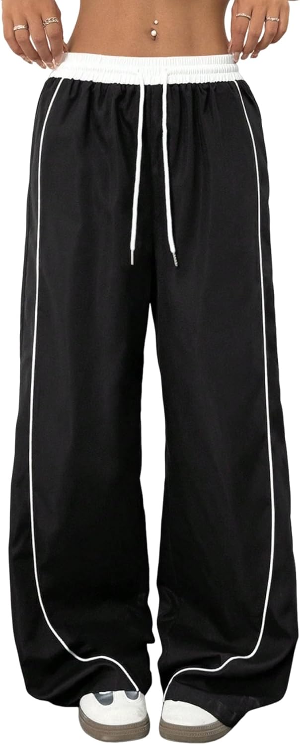 ZAFUL Women's Y2K Wide Leg Cargo Pants - Comfortable Drawstring Joggers with Pockets