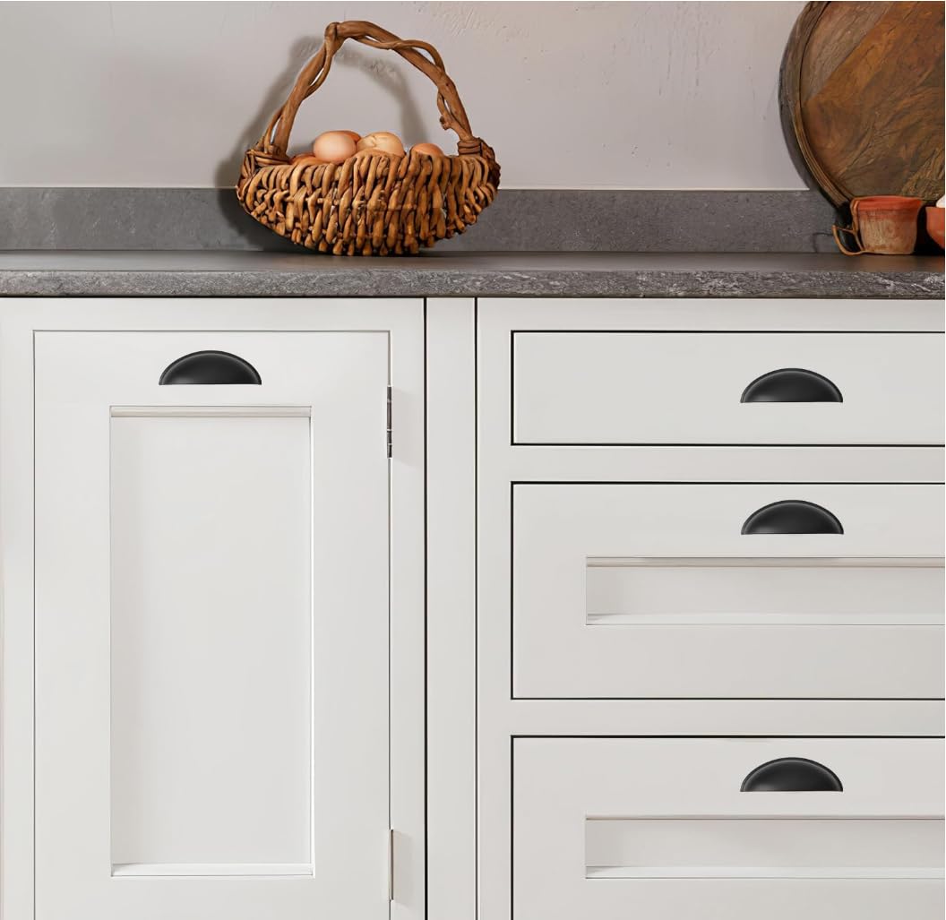 khtumeware 2 Pack 4" Drawer Pulls Matte Black Cabinet Cup Pulls Kitchen Hardware Cabinet Handles Drawer Handles Knobs 4 inch Hole Center