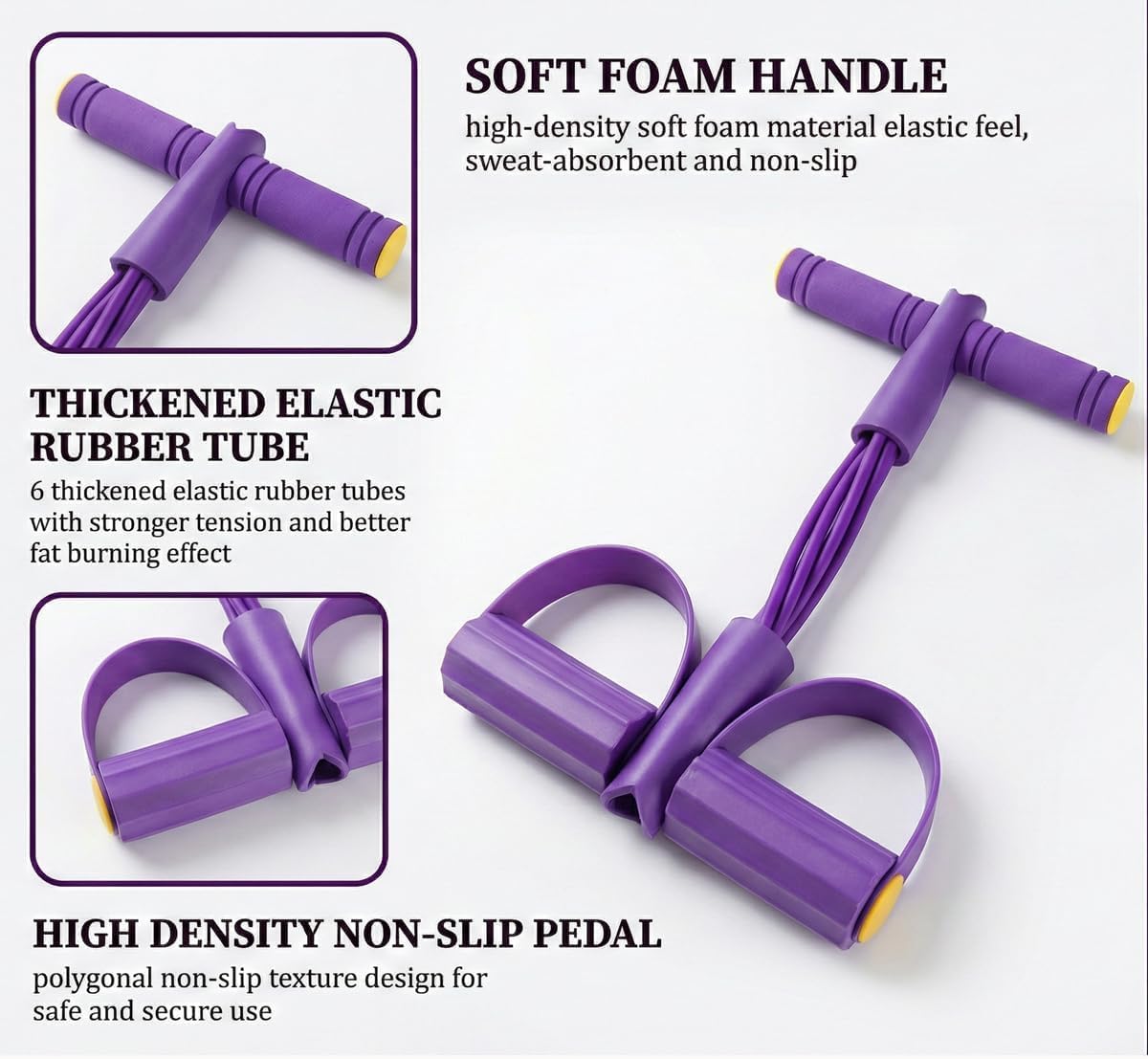 Skiennix Pedal Resistance Bands - 6-Tube Manual Tension Training for Women | Natural Rubber Design