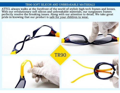 ATTCL Kids Hot TR90 Polarized Sports Sunglasses For Boys Girls Child Age 3-10 (blue lens,5025)