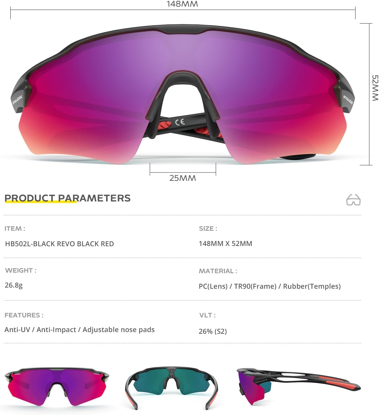 TR90 Cycling Glasses - Unbreakable Polarized Sports Sunglasses with UV400 Protection