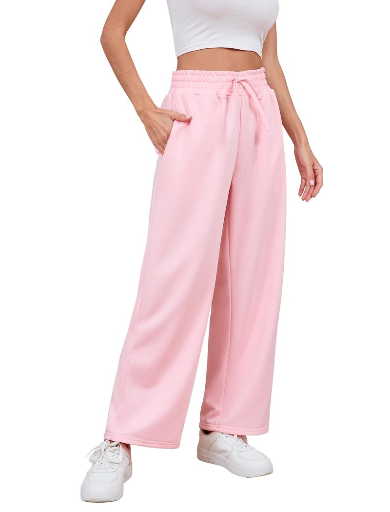 Yiyilina Wide Leg Sweatpants Women Baggy Lounge Sweat Pants with Pockets Casual High Waist Drawstring Work Athletic Joggers 2025 Fall(Pink,M)
