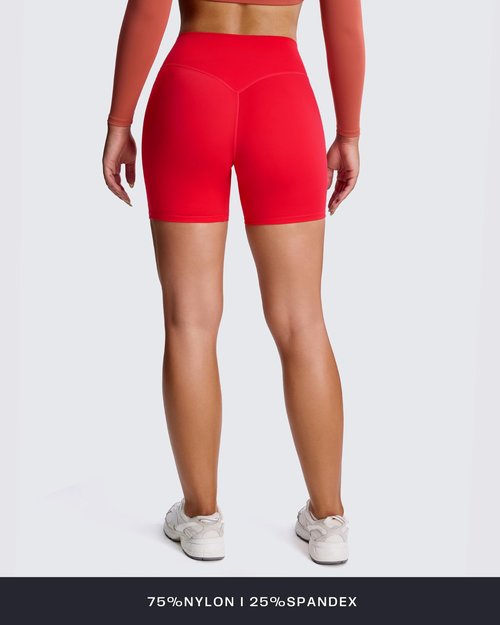 Aoxjox Metamorph Workout Biker Shorts for Women Tummy Control High Waisted Athletic Gym Running Deep V Yoga Short 6" (Racing Red, Small)