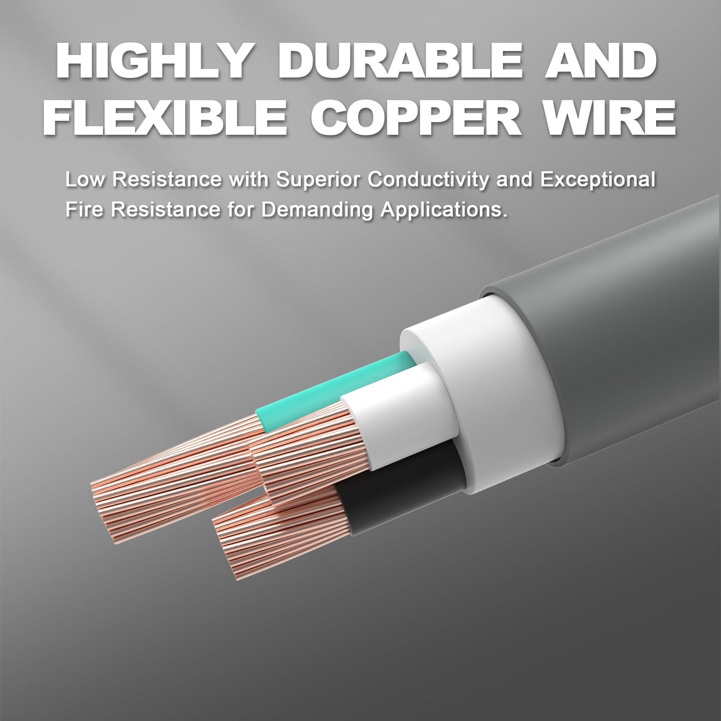 EP 2 Pack 3 Ft Flat Plug Appliance and Power Tool Cord, 14 Gauge 3 Prong 15A Replacement Power Supply Cord Cable, 110V 115V 120V AC Pigtail, Grey