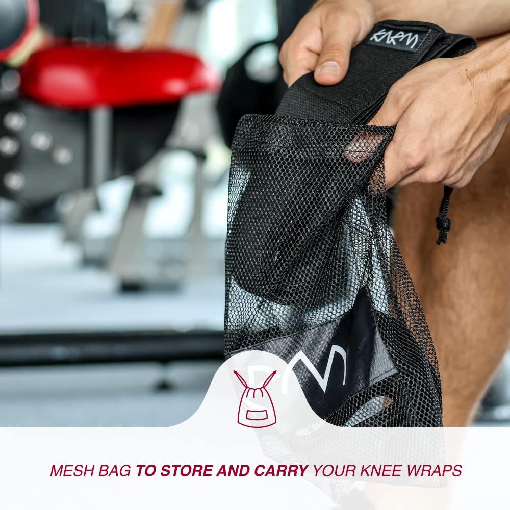 KARM Knee Wraps for Weightlifting (Pair) with Bag - Knee Wraps for Squatting – Knee Strap Bands for Crossfit, Gym, WOD, Cross Training, Pain. Powerlifting Knee Support for Women, Men (78 inches)