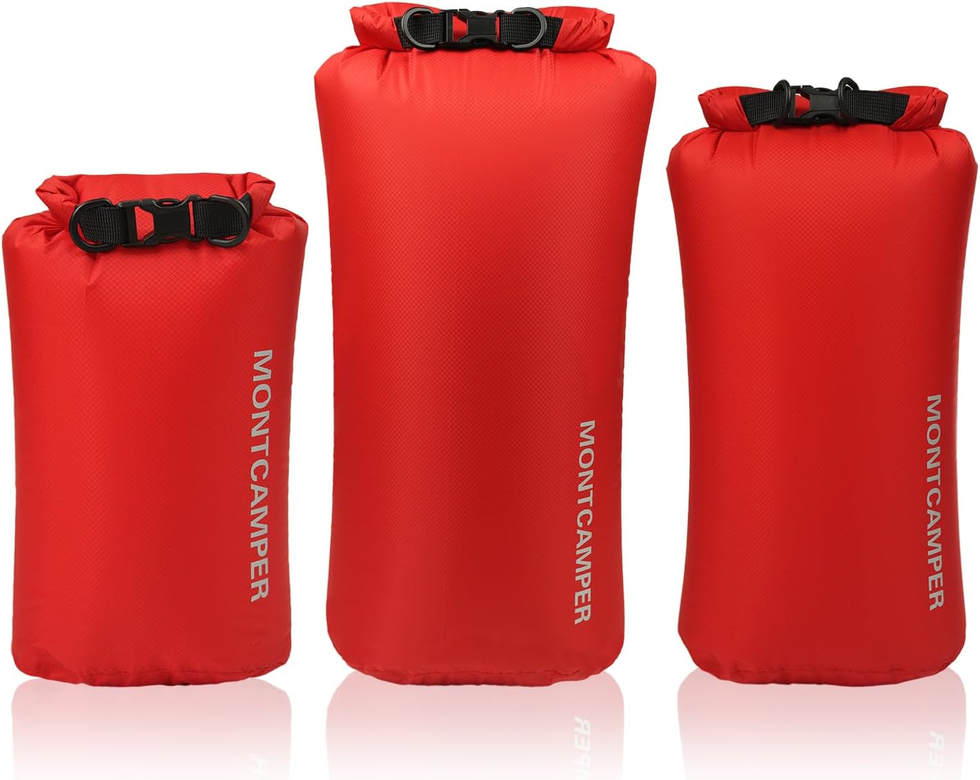 Waterproof Dry Bag 3-Pack | 5L, 10L, 20L - Lightweight 30D Nylon Roll Top Sacks for Kayaking, Camping & Fishing (Red)