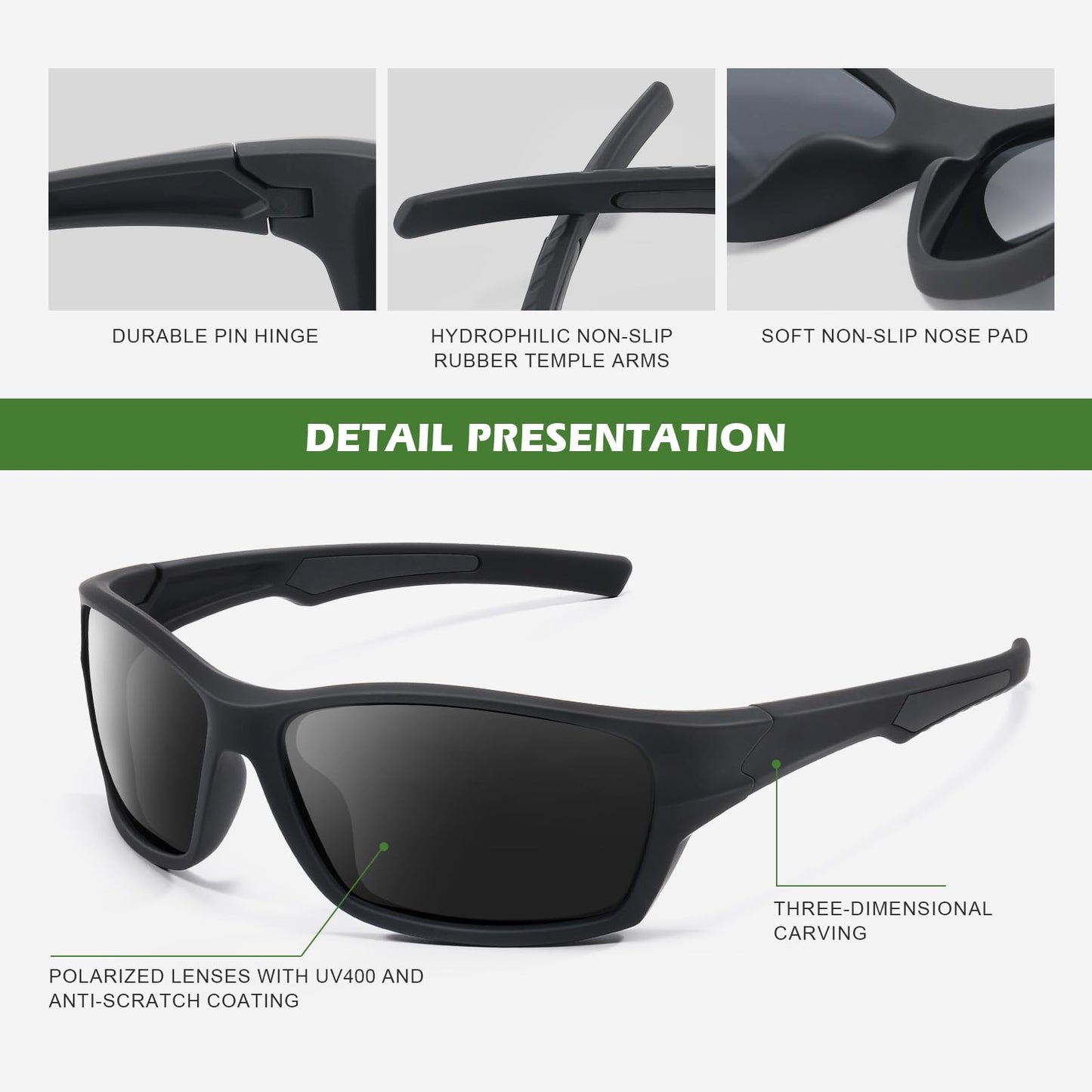 Fanshen Polarized Sunglasses Men Women, Wrap Around Mens Sunglasses for Mens Womens Cycling Running UV Protection (Matte Black/Purple)