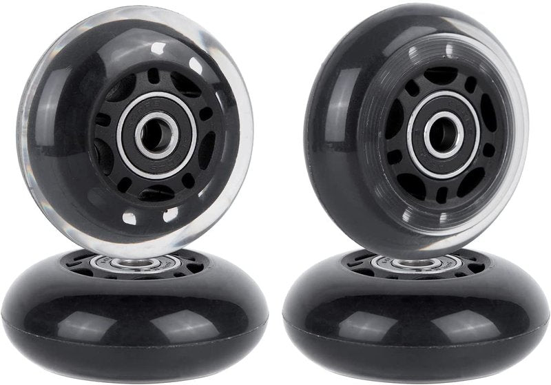 AOWESM 64mm Inline Skate Wheels 82a w/Bearings ABEC-9 for Rollerblade, Pelican Storm Case, Roller Board Bag, Carry-on Luggage Suitcase, Water Rower Seat, Steady Rest Wood Lathe, etc (4 Pack) (Black)