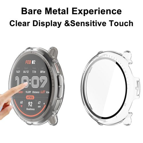 HXFRTYU 8 Pack Case for Amazfit Active 2 Screen Protector, Hard PC Bumper Overall Protective Tempered Glass Cover Accessories for Amazfit Active 2 SmartWatch Clear