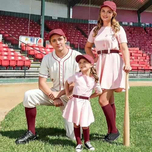 Baseball Softball Socks and Belt Combo Set - Knee-High, Medium, Wine Red