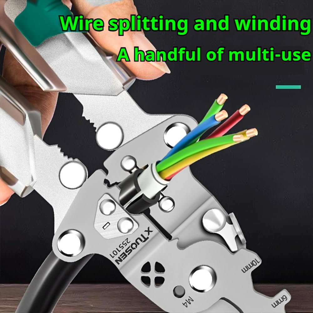 Tuvilo Electrical Pliers, 2026 New 18 In 1 Foldable Ｗire Stripper, Foldable Alloy Steel Multitool with Insulated-Grip Handles Wire Stripper Cutter Built-In Voltage Tester Screwdriver (Pointed Nose-a)