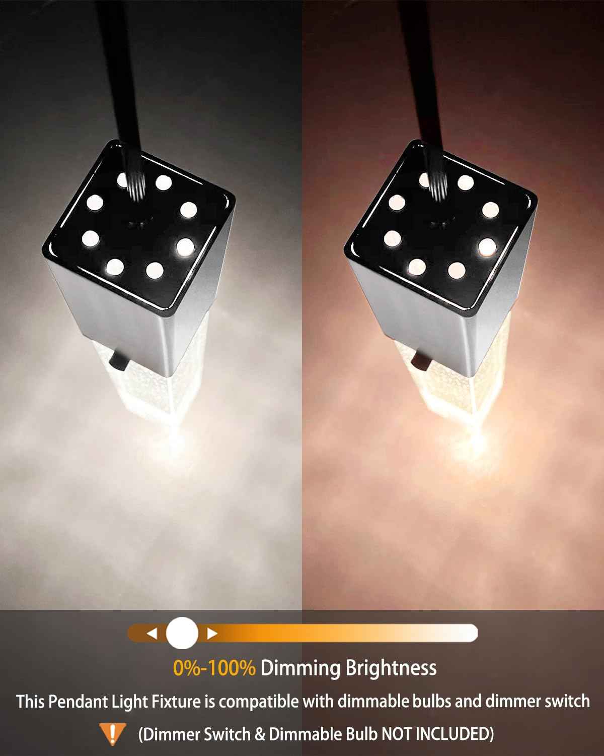 SEENMING HOUSE Mini Integrated Hanging Crystal Kitchen Island Modern Concise Pendant Ceiling Light Fixture,for Kitchen Island Dining Room Bedroom Hallway,UL Listed (Brushed Nickel, 2 Pack)