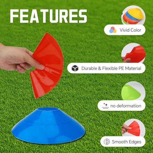 Soccer Cones Set - 60 Pack Training Disc Cones with Carry Bag