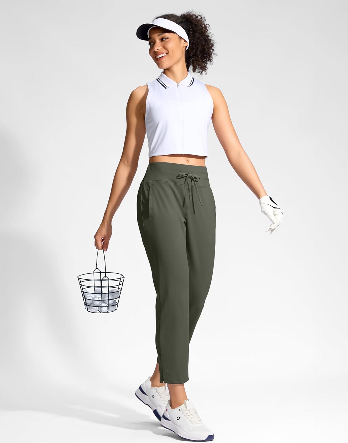 YYV Women's High Waisted Golf Pants - 3 Pockets, Stretchy 7/8 Ankle Design for Workout & Travel