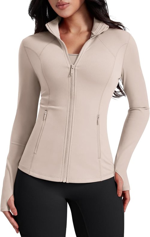 AVGO Women's Workout Jacket - Lightweight Athletic Zip-Up with Pockets & Thumb Holes | Slim Fit Running Top