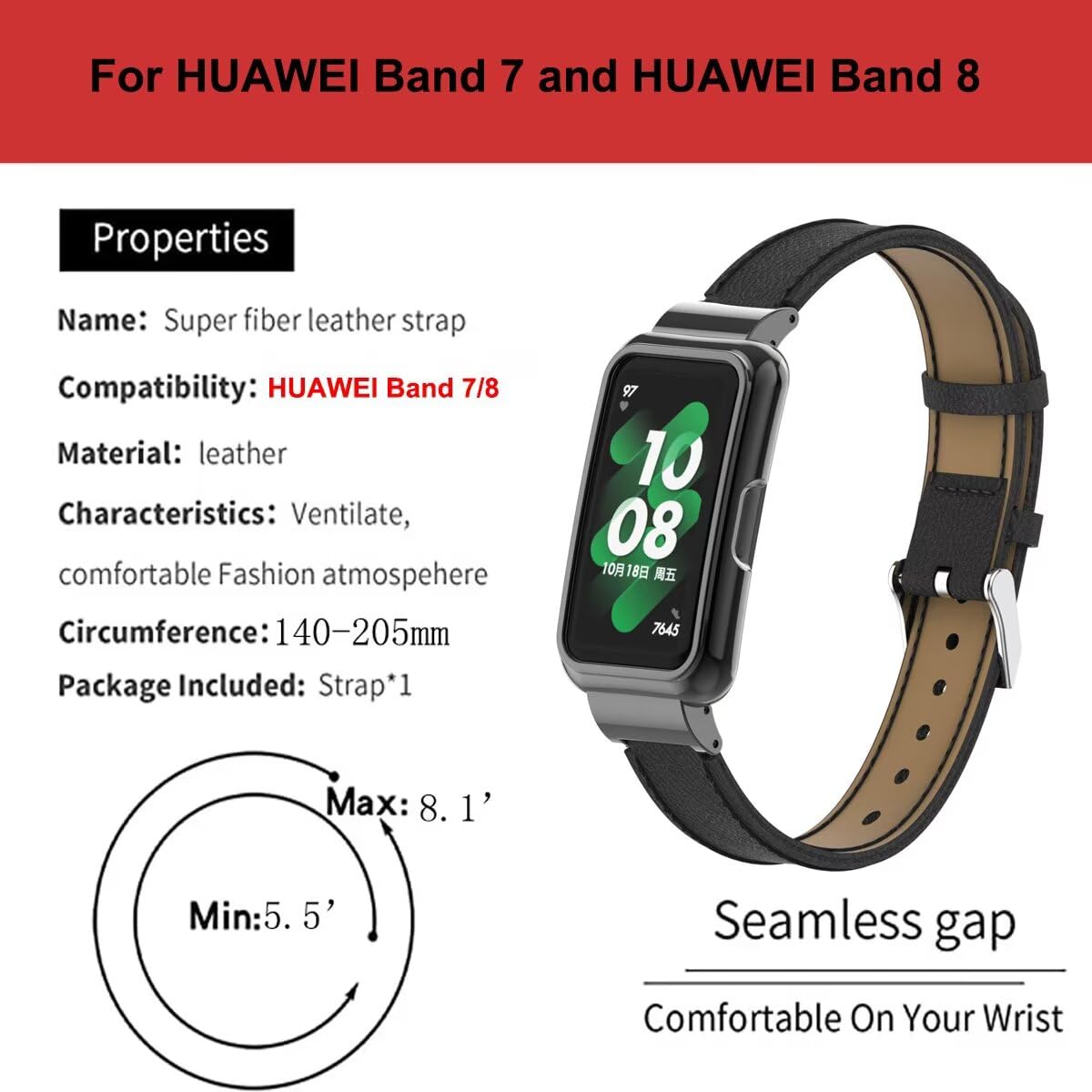 T-BLUER Bands Compatible for Huawei Band 10/9/8/7,Leather Replacement Bracelet Strap Accessories with Metal Frame for Huawei Band 7/8/9/10 Brown