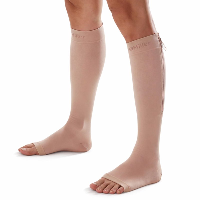 Doc Miller Compression Socks with Zipper – Open Toe Knee High 15-20 mmHg Compression Stockings for Women & Men, Wide Calf, All-Day Circulation Support for Swelling, Travel, Work & Pregnancy - 1 Pair