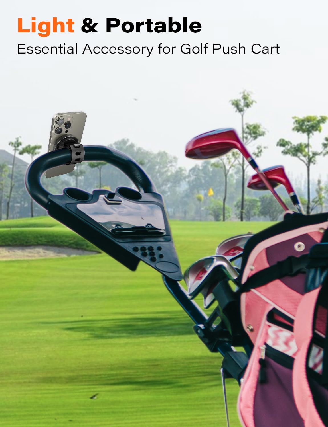 A2C 2 in 1 Magnetic Phone Holder for Golf Cart & Golf Push Cart, Hands-Free Magnet Phone Mount with Adjustable Strap, Compatible with Clicgear, Bag Boy, Sun Mountain, for Magsafe iPhone 12-16 Series