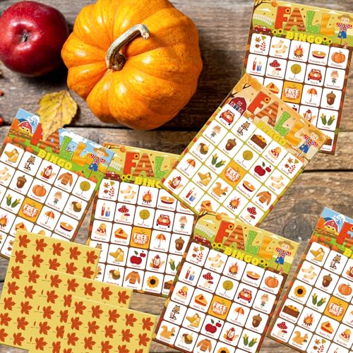 Fall Bingo Games Set for Kids & Adults - 24 Player Cards