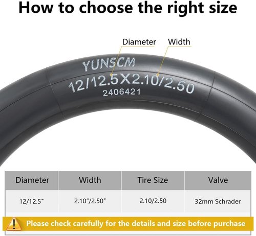 Heavy Duty Bike Tubes by [Brand Name] - 12"/12.5" AV32mm Schrader Valve Inner Tubes for 12x2.10/2.50 Tires