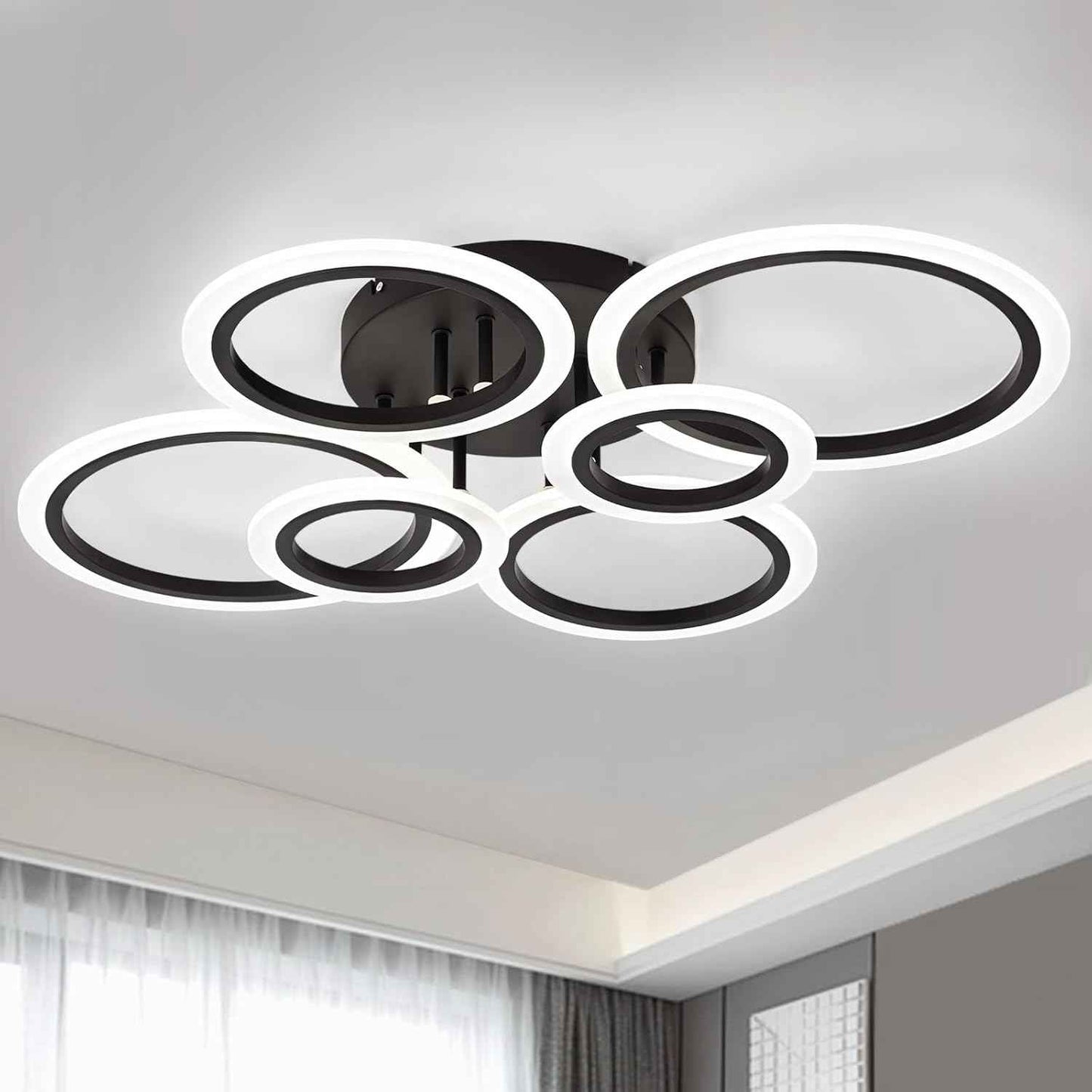 Modern LED Flush Mount Ceiling Light - 4 Rings 4000K Fixture for Kitchen & Living Room