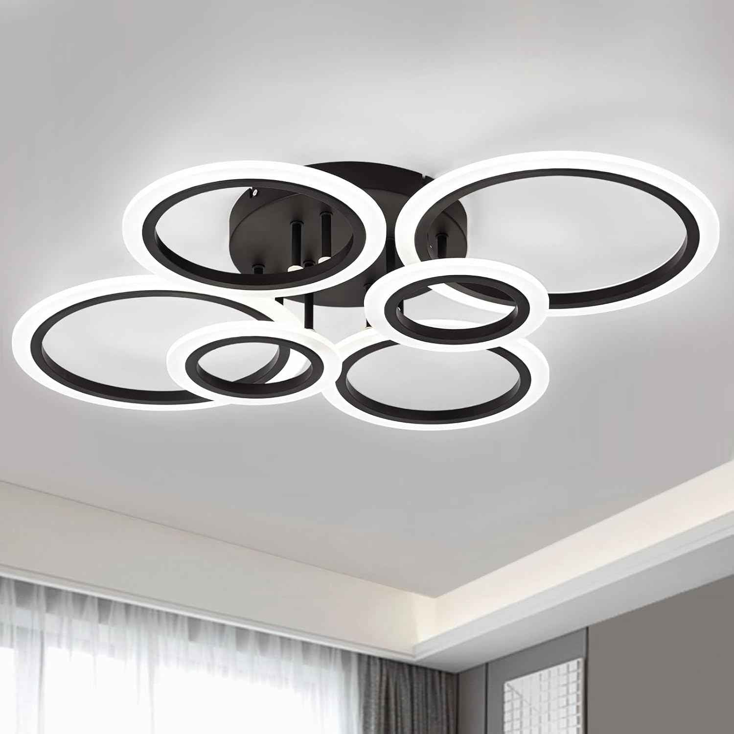 Modern LED Flush Mount Ceiling Light - 4 Rings 4000K Fixture for Kitchen & Living Room